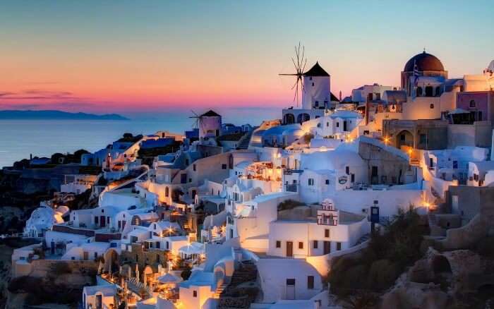 Santorini in Greece at night