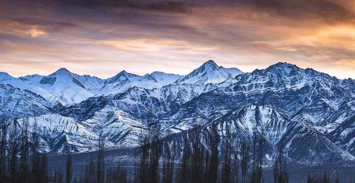 The mesmerizing snow clad mountain range of Stok Kangri in Ladakh