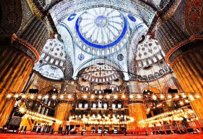 The interiors of Sultanahmet Mosque in Istanbul