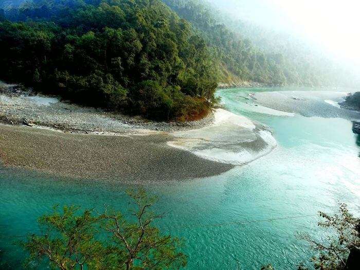 Shimmering summer view of the Teesta river
