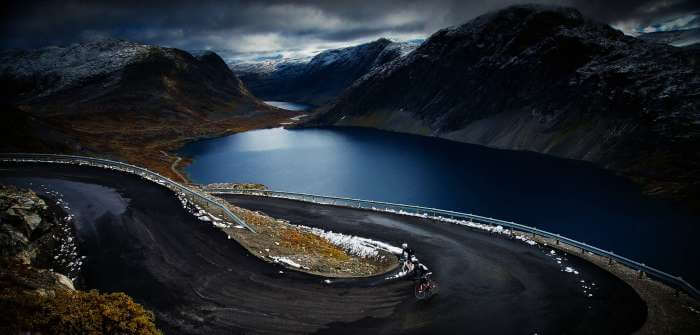 Shot of a hairpin bend on the The Atlantic Road, Norway