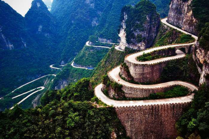 The curvaceous road of Tianmen Mountain, China 