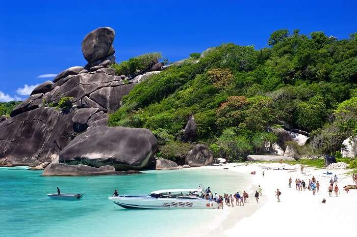 Tourists at a beautiful beach of the Similan Islands