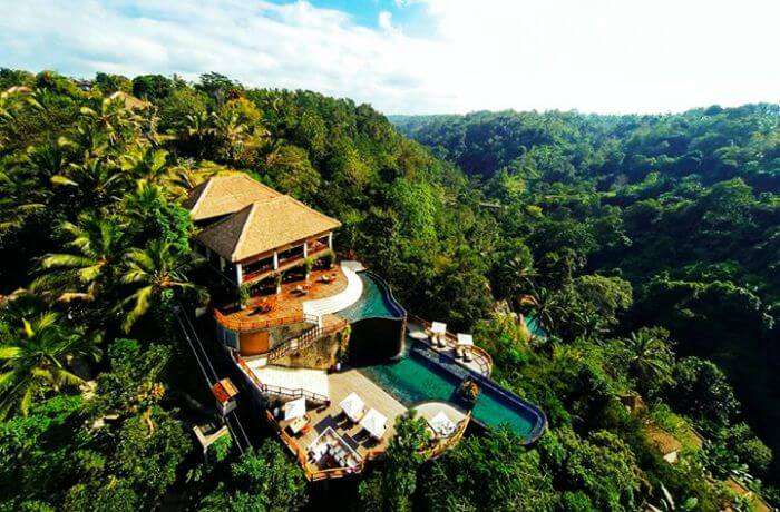 Aerial view of Hanging Gardens Ubud in Payangan