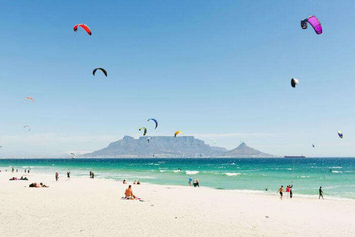 Paragliding at the Cape Town beach in South Africa