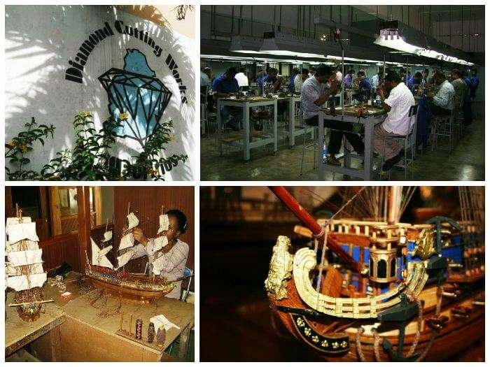 A glimpse of the diamond cutting factory and the model boat workshop at Floreal