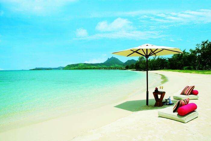 A relaxed beach setting arranged at Ile Aux Cerfs in Mauritius