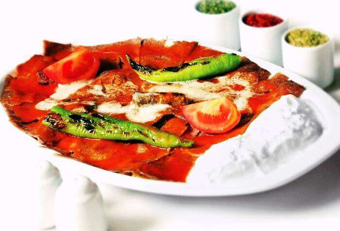 A shredded lamb Iskender Kebab