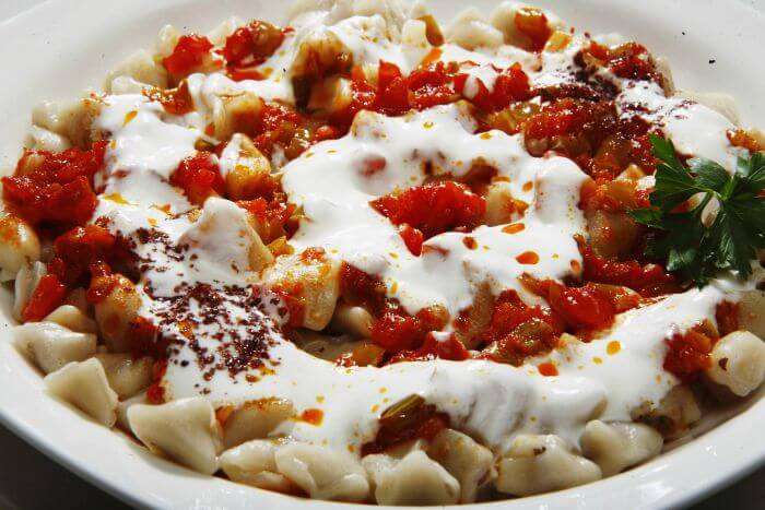 A plateful of Manti, Turkish Foods