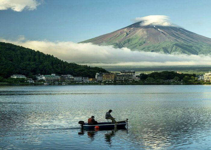 Mount Fuji in Japan overlooking Lake Kawaguchi