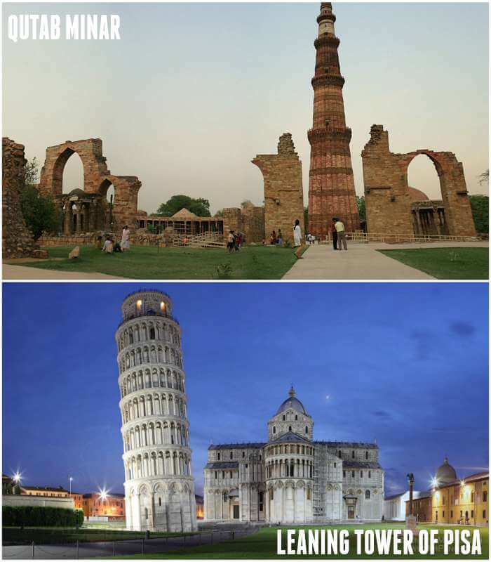 Qutab minar and leaning tower of pisa