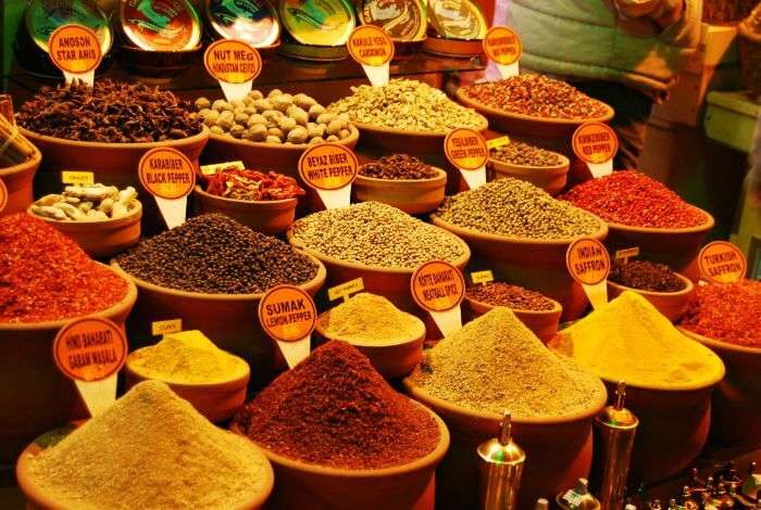 Large variety of spices and dry fruits in Egyptian Bazaar