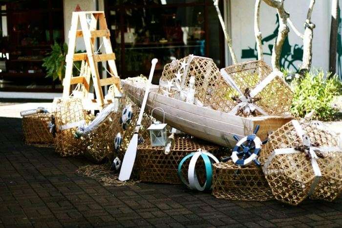 Wooden boat crafts at Sunset Boulevard in the Grand Baie