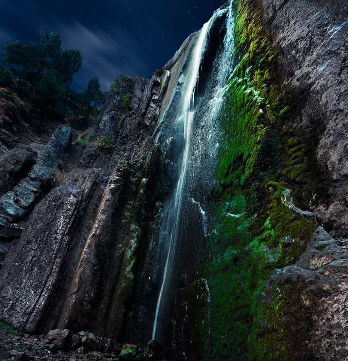 An autumn night view at the Dhani Waterfall