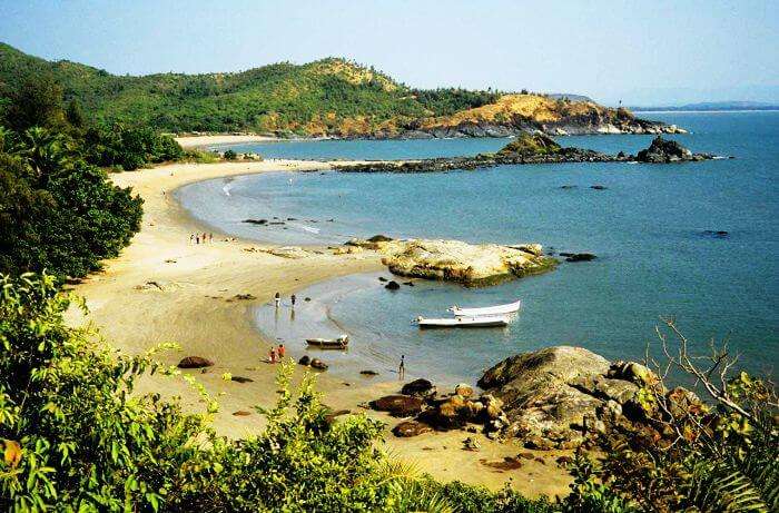 A magnificent view of the Om-shaped Om Beach in Gokarna