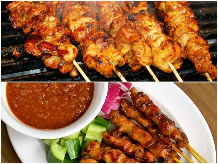 Shots of Sate Lilit being cooked and served 