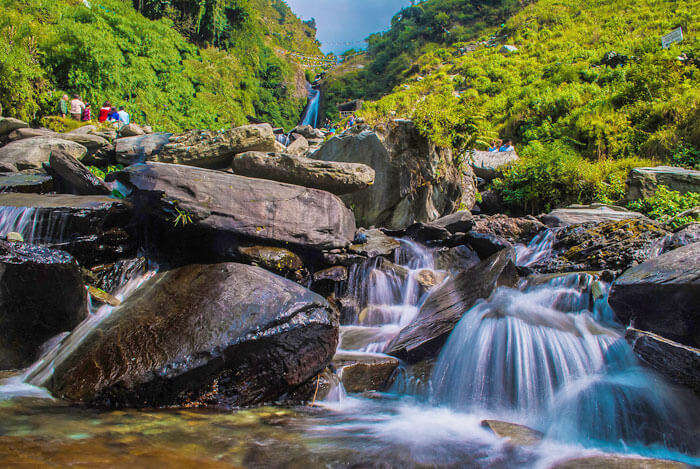 The majestic Bhagsunag waterfalls present a picturesque view to the travelers