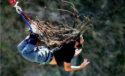 A man experiences thrill while trying bungee jumping in goa