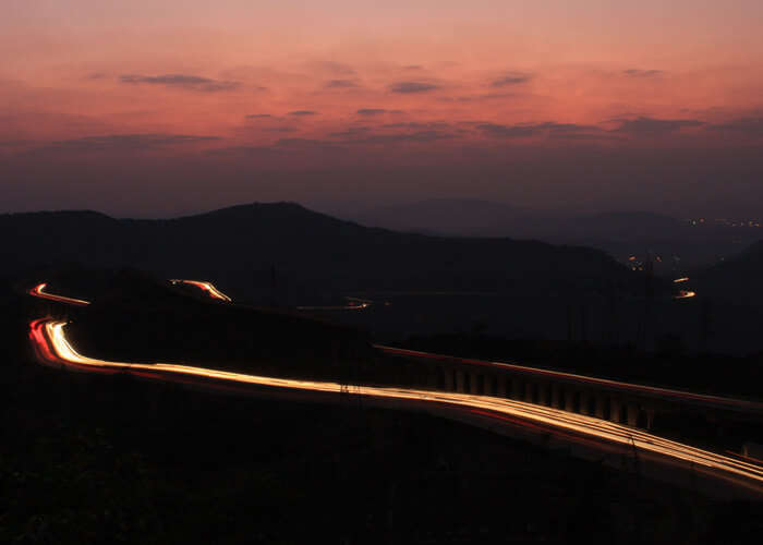 A night view of the Mumbai-Pune Expressway from Khandala