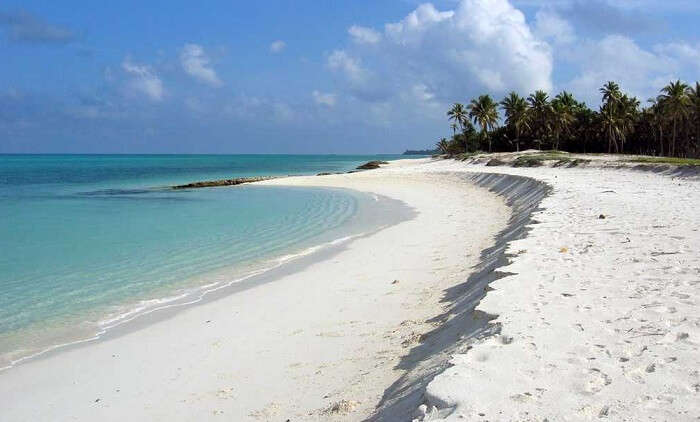 View of the pristine white beaches at Agatti Island in Lakshadweep