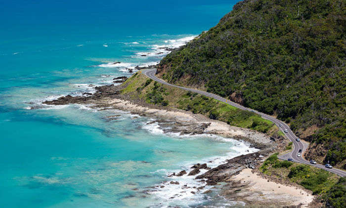 Bird’s eye view of The Great Ocean Road, one of the Australia tourist attractions