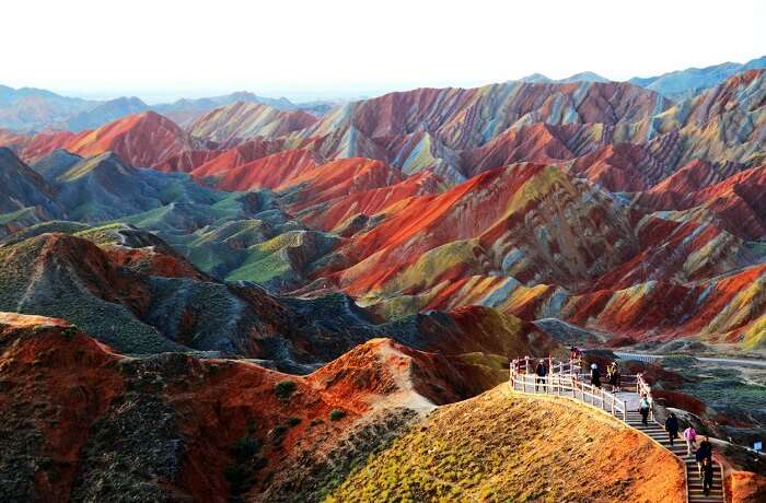A view of the colored mountains at Zhagye Danxia