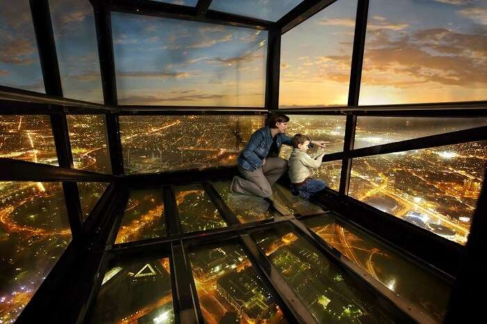 Night view of the city from one of the most famous Melbourne tourist attractions - Eureka Tower