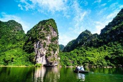 Rowing boat in the Ha Long Bay in Vietnam