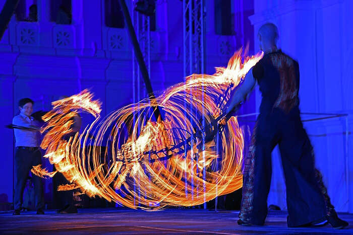 A fire artist performing during the Singapore Art Festival