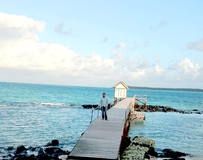 Harshvardhan enjoying the beauty of the serene blue sea at Ile Aux Cerfs