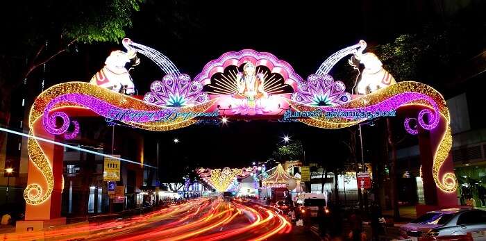 A decorated road during deepavali festival