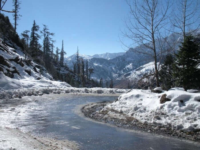 Snow covered road in Dharamshala
