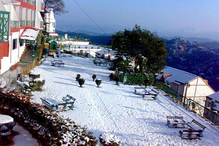 Snow-covered morning at Kasauli resort - a beautiful hill resort near Chandigarh