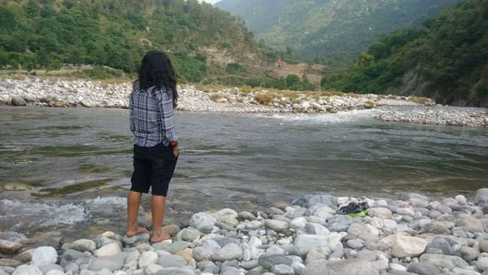 Facing her fear of water -Koyel on the river bed