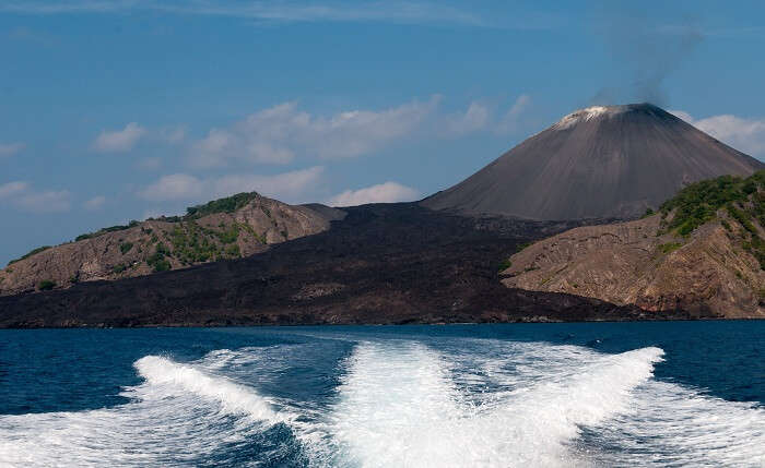 A view of the active volcano at Barren Islands