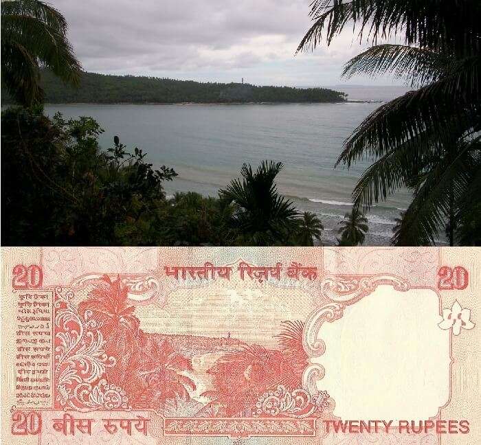 A collage of the 20 rupees note and the real-time shot of the image used on its back