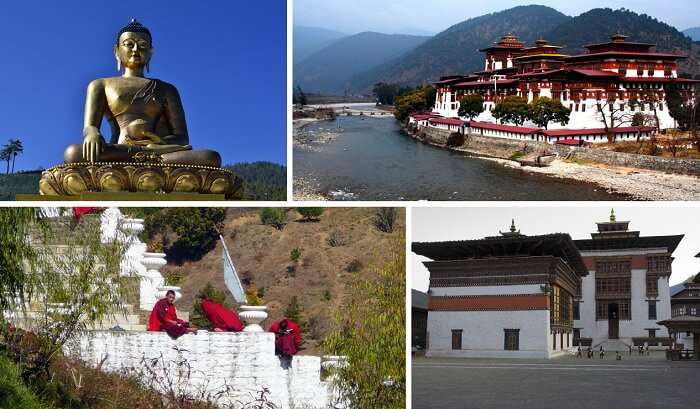 A collage of the various tourist places in Thimphu