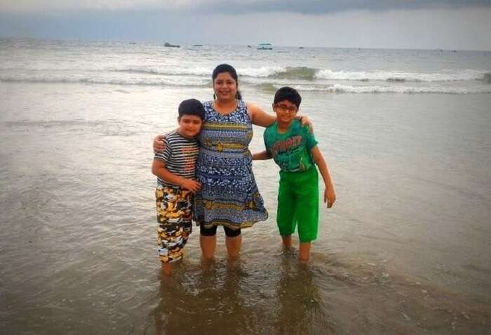 Wife and kids at Colva beach