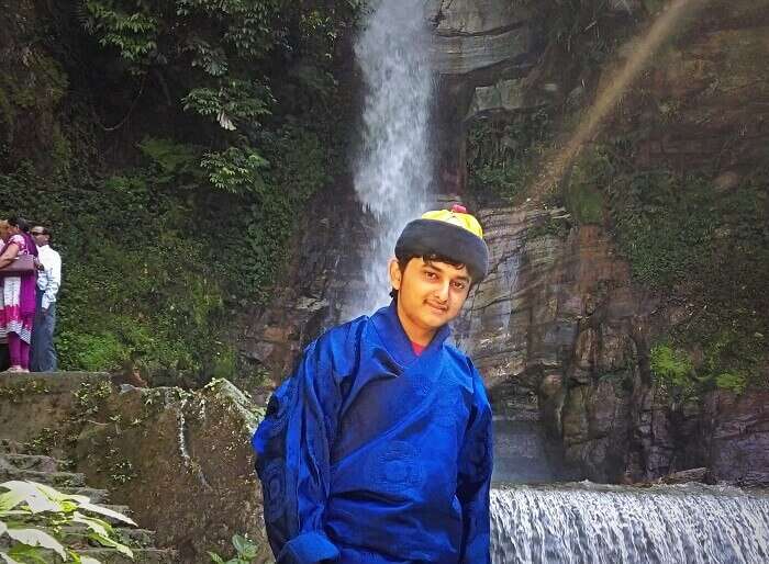 Balasubramanian posing in a Sikkimese dress