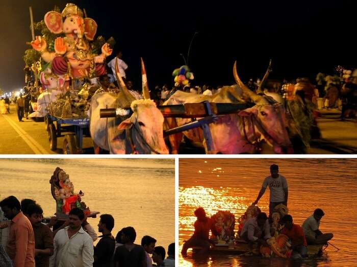 A collage of the festivities of Ganesh Chaturthi