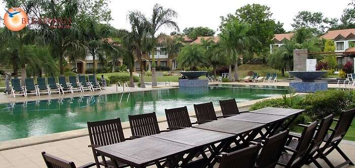 Pool at the  Golkonda Resorts and Spa amidst the greenery