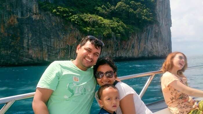 Apurva and family on the cruise to Coral Island Bangkok