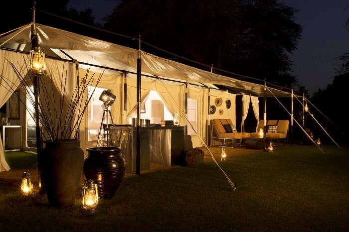 The luxurious tents at the night leopard camp at Jawai in Rajasthan