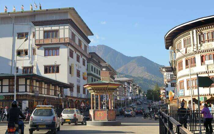 A view of the market street at Norzin Lam in Thimphu