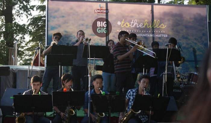 A young blues band performing at The Big Gig fest in Mussoorie
