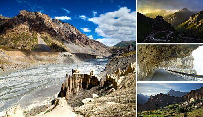 A collage of the views en route and at the Spiti Valley