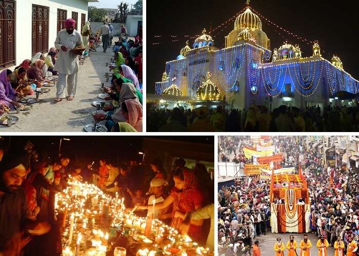 A collage of the festivities of Gurupurab