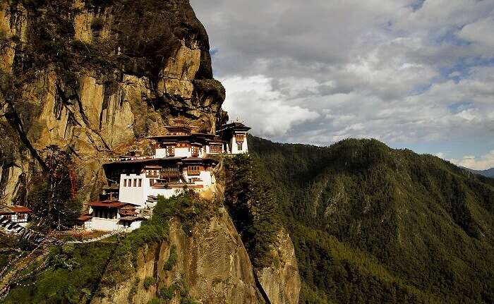 A view of the Tiger’s nest monastery with the beautiful hills in backdrop