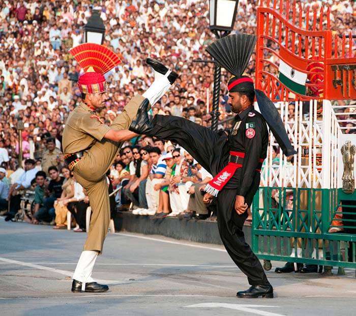 Flag ceremony at Wagah border