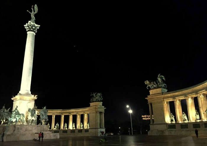 Beautiful evening and tall pillars in Budapest